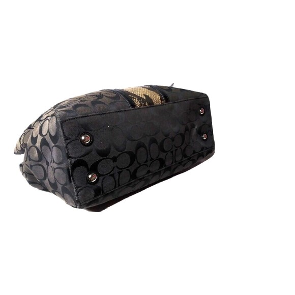COACH F16580 Black Logo Canvas & Leather Handbag Python Embossed Accent - Picture 6 of 8